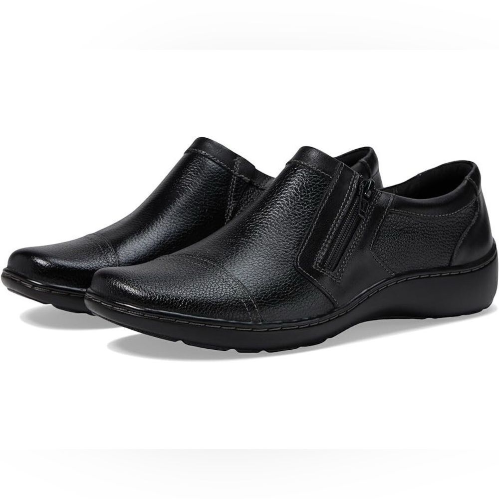 Clarks Black Slip-On Loafers with Textured Leather